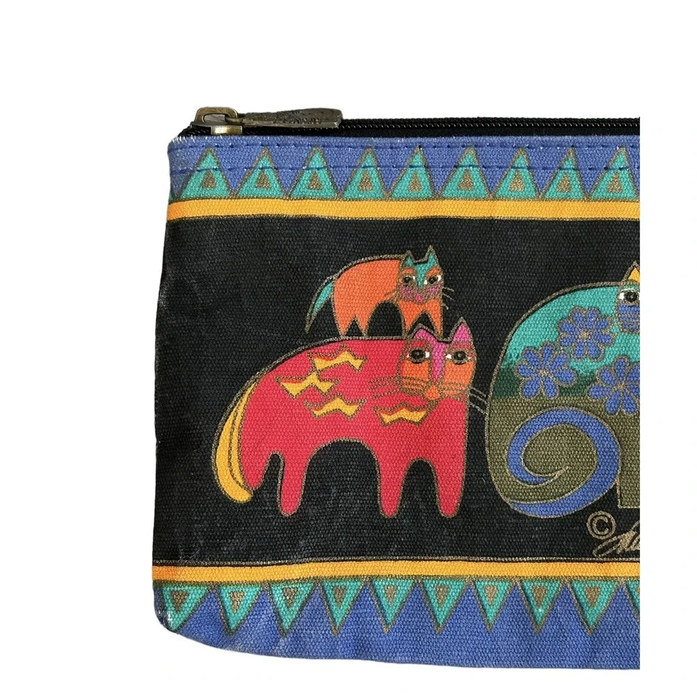 Laurel Burch Cosmetic Bag Pouch Tasai Cats Colorful Canvas‎